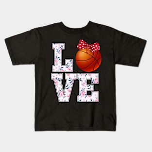 Summer Floral Love Basketball Kids T-Shirt